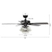 52" Kerala Modern Chrome Downrod Mount Reversible Crystal Ceiling Fan with Lighting and Remote Control - ParrotUncle