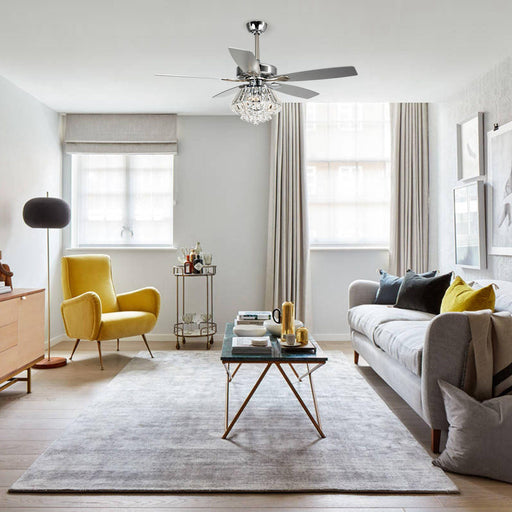 52" Kerala Modern Chrome Downrod Mount Reversible Crystal Ceiling Fan with Lighting and Remote Control - ParrotUncle