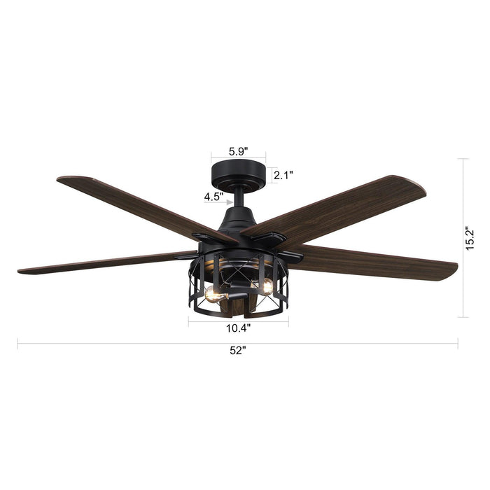 52" Kolkata Industrial Downrod Mount Reversible Ceiling Fan with Lighting and Remote Control - ParrotUncle