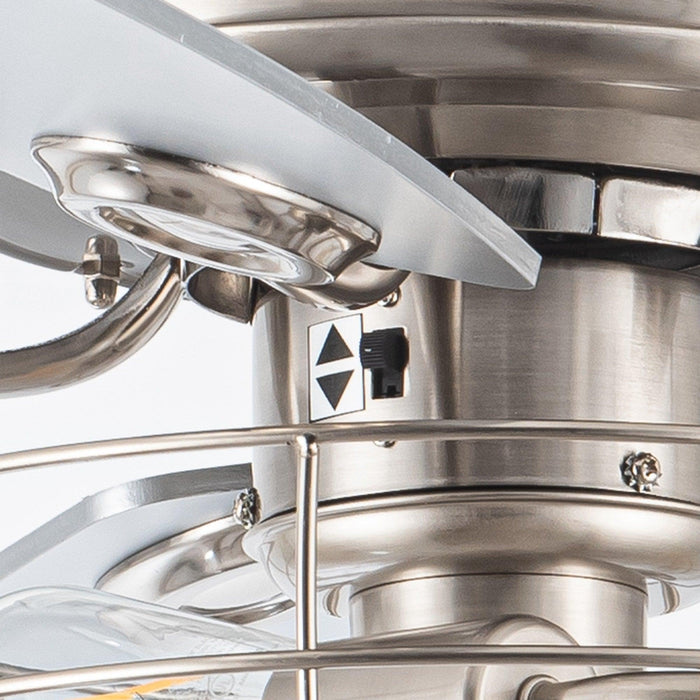 52" Kyla Industrial Brushed Nickel Reversible Caged Ceiling Fan with Lighting - ParrotUncle