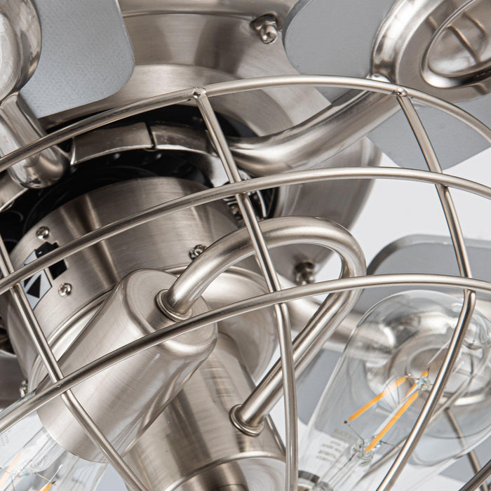 52" Kyla Industrial Brushed Nickel Reversible Caged Ceiling Fan with Lighting - ParrotUncle