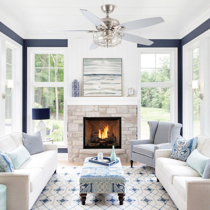 52" Kyla Industrial Brushed Nickel Reversible Caged Ceiling Fan with Lighting - ParrotUncle