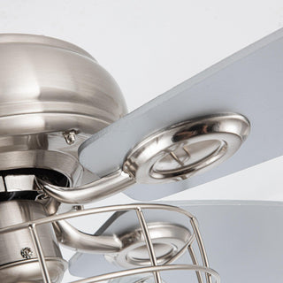 52" Kyla Industrial Brushed Nickel Reversible Caged Ceiling Fan with Lighting