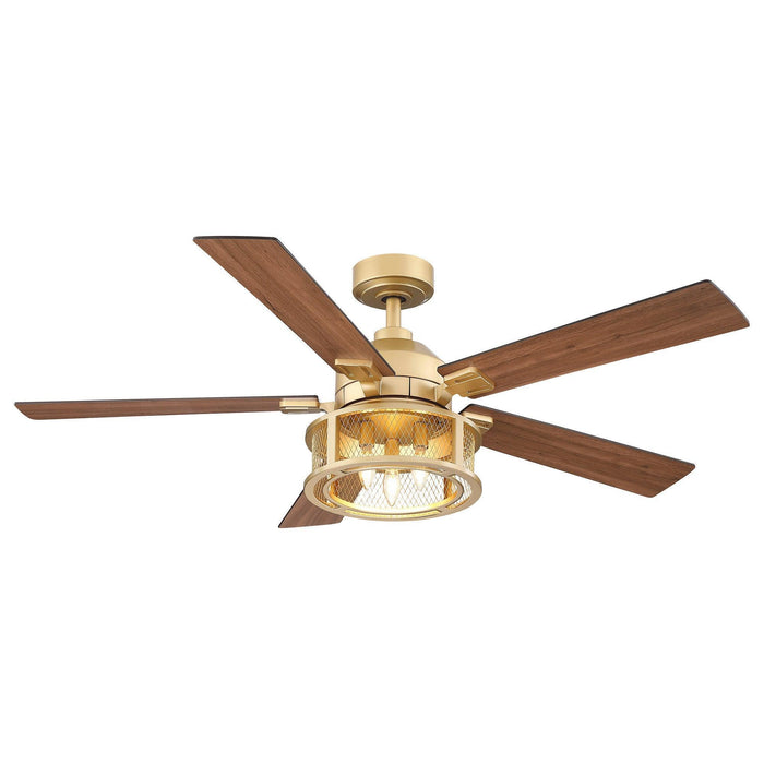 52" Lucknow Industrial Black Reversible Ceiling Fan with Lighting and Remote Control - ParrotUncle