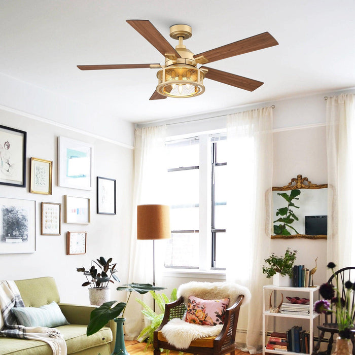 52" Lucknow Industrial Black Reversible Ceiling Fan with Lighting and Remote Control - ParrotUncle