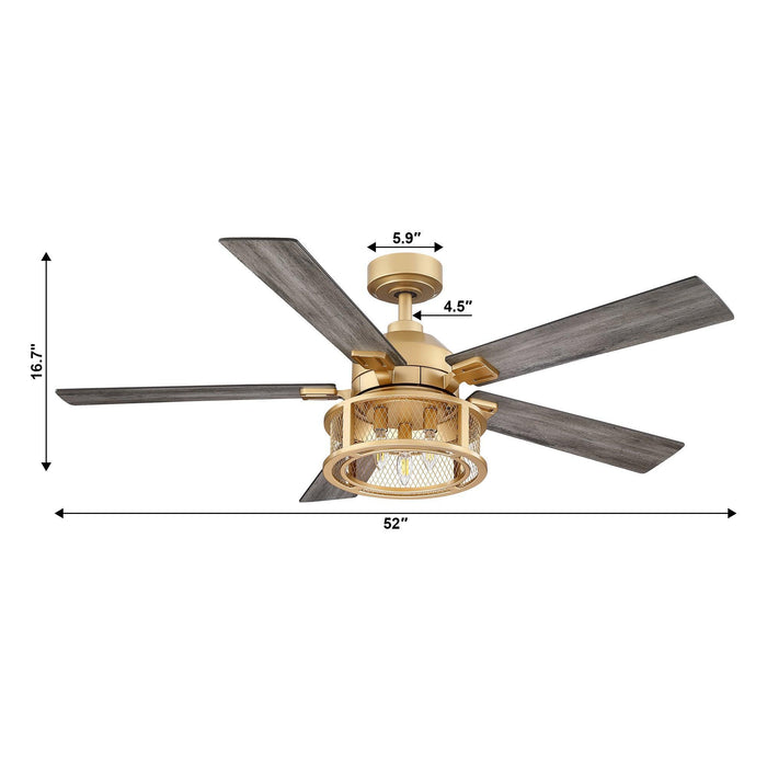 52" Lucknow Industrial Black Reversible Ceiling Fan with Lighting and Remote Control - ParrotUncle