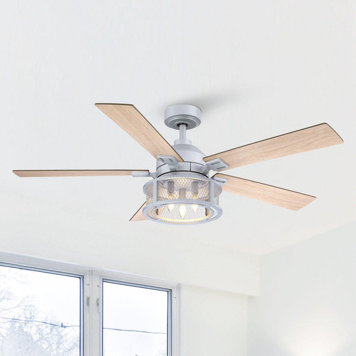 52" Lucknow Industrial Black Reversible Ceiling Fan with Lighting and Remote Control - ParrotUncle
