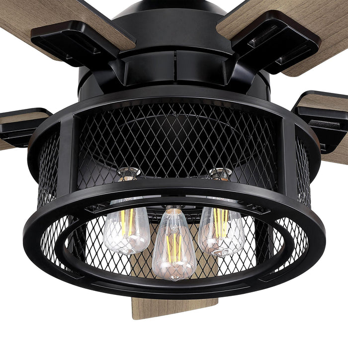 52" Lucknow Industrial Black Reversible Ceiling Fan with Lighting and Remote Control - ParrotUncle