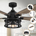 52" Lucknow Industrial Black Reversible Ceiling Fan with Lighting and Remote Control - ParrotUncle