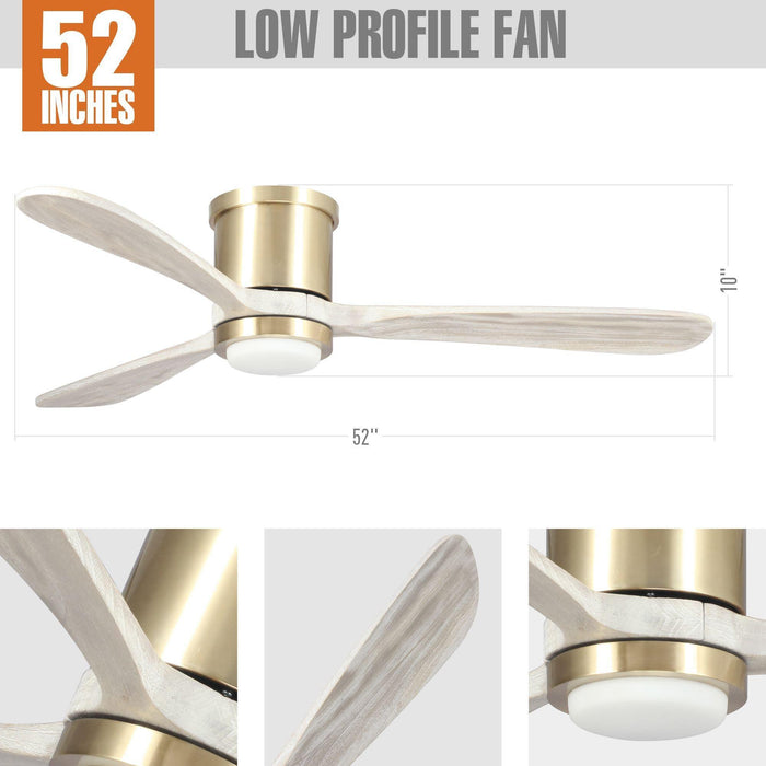 52" Mayna Modern Flush Mount Reversible Ceiling Fan with LED Lighting and Remote Control - ParrotUncle