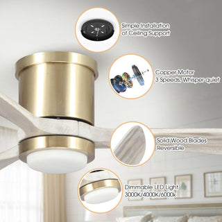 52" Mayna Hamptons Modern Flush Mount Reversible Ceiling Fan with LED Lighting and Remote Control