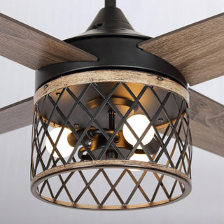 52" Mirelle Farmhouse Downrod Mount Reversible Ceiling Fan with Lighting and Remote Control