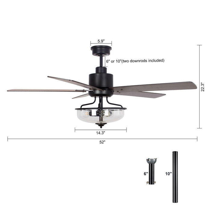 52" Mumbai Industrial Downrod Mount Reversible Ceiling Fan with Lighting and Remote Control - ParrotUncle