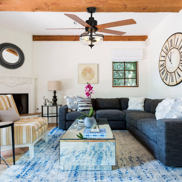 52" Mumbai Industrial Downrod Mount Reversible Ceiling Fan with Lighting and Remote Control - ParrotUncle