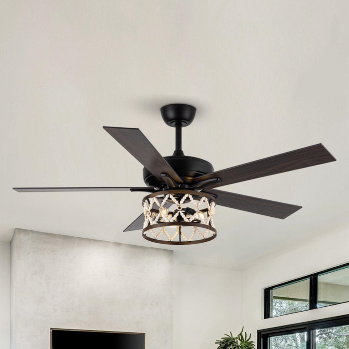 52" New Delhi Industrial Downrod Mount Reversible Ceiling Fan with Lighting and Remote Control - ParrotUncle
