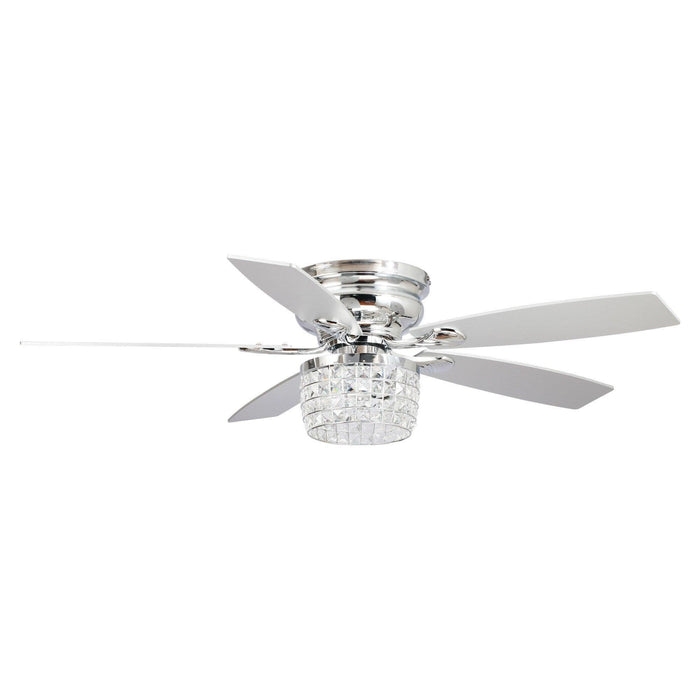 52" Panipat Modern Chrome Flush Mount Reversible Crystal Ceiling Fan with Lighting and Remote Control - ParrotUncle