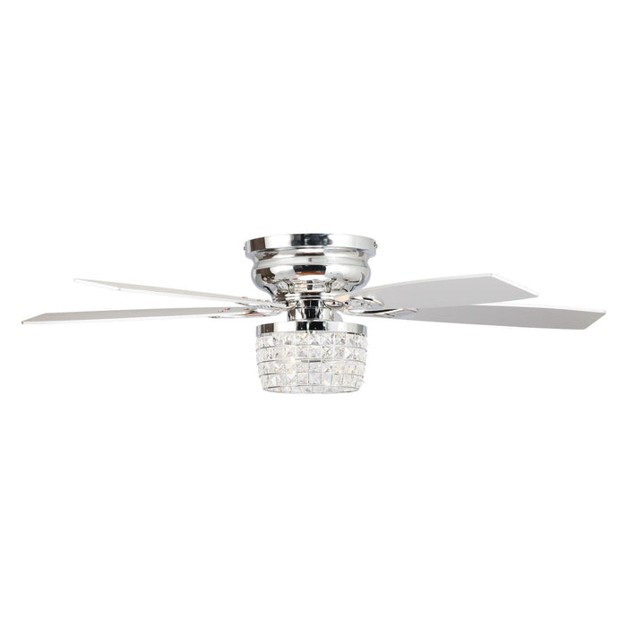 52" Panipat Modern Chrome Flush Mount Reversible Crystal Ceiling Fan with Lighting and Remote Control - ParrotUncle
