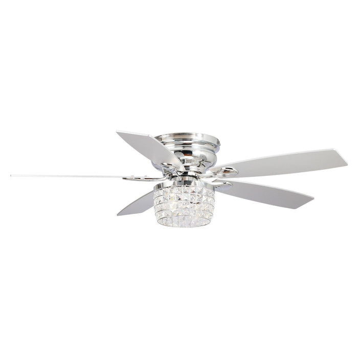 52" Panipat Modern Chrome Flush Mount Reversible Crystal Ceiling Fan with Lighting and Remote Control - ParrotUncle