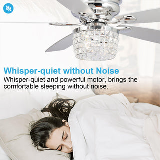 52" Panipat Modern Chrome Flush Mount Reversible Crystal Ceiling Fan with Lighting and Remote Control
