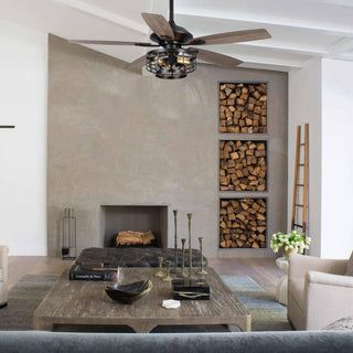 52" Paquette Industrial Downrod Mount Reversible Ceiling Fan with Lighting and Remote Control - ParrotUncle