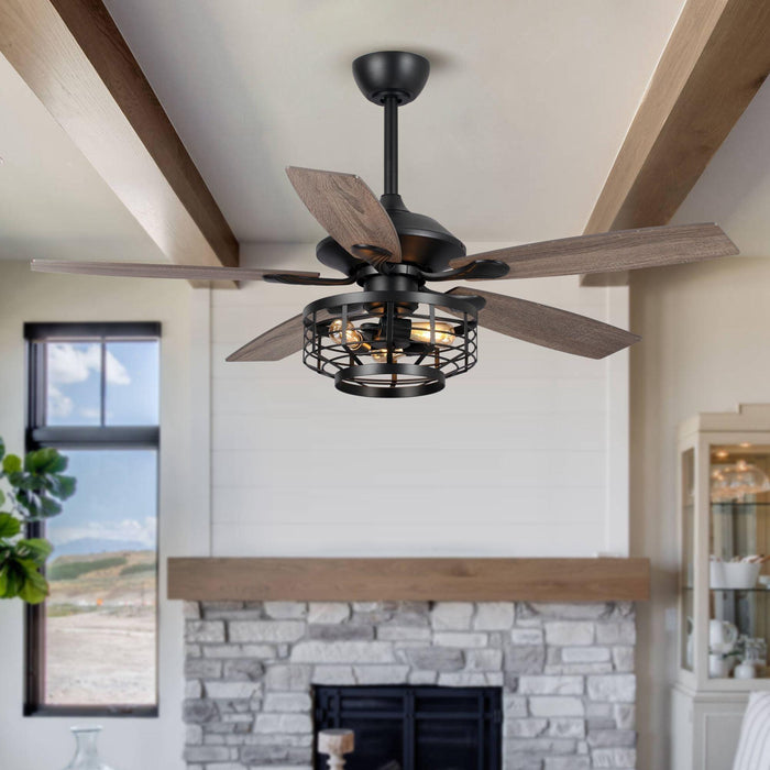 52" Paquette Industrial Downrod Mount Reversible Ceiling Fan with Lighting and Remote Control - ParrotUncle