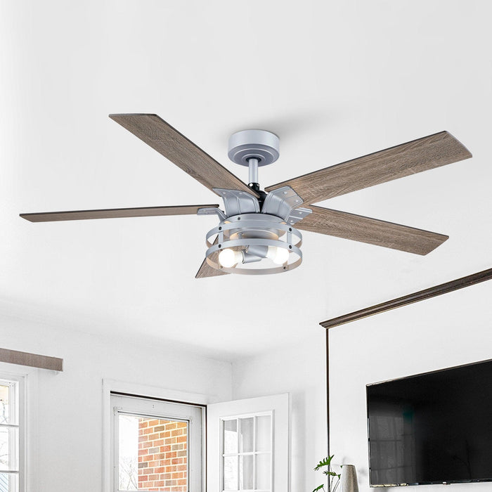 52" Prayag Industrial Downrod Mount Reversible Ceiling Fan with Lighting and Remote Control - ParrotUncle