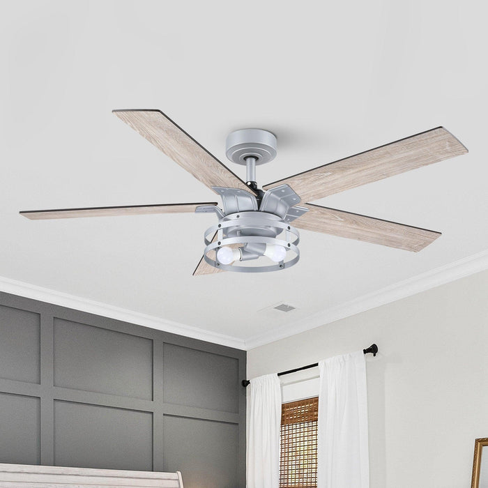 52" Prayag Industrial Downrod Mount Reversible Ceiling Fan with Lighting and Remote Control - ParrotUncle