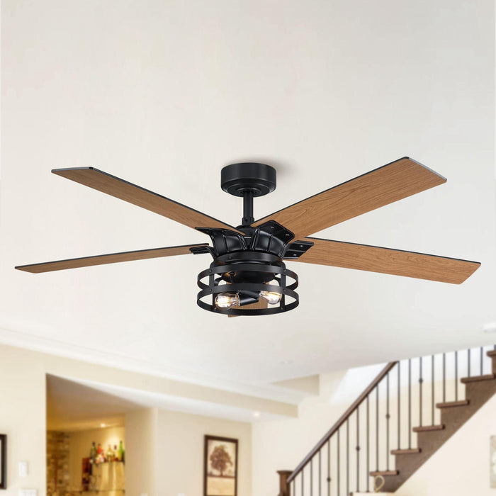 52" Prayag Industrial Downrod Mount Reversible Ceiling Fan with Lighting and Remote Control - ParrotUncle