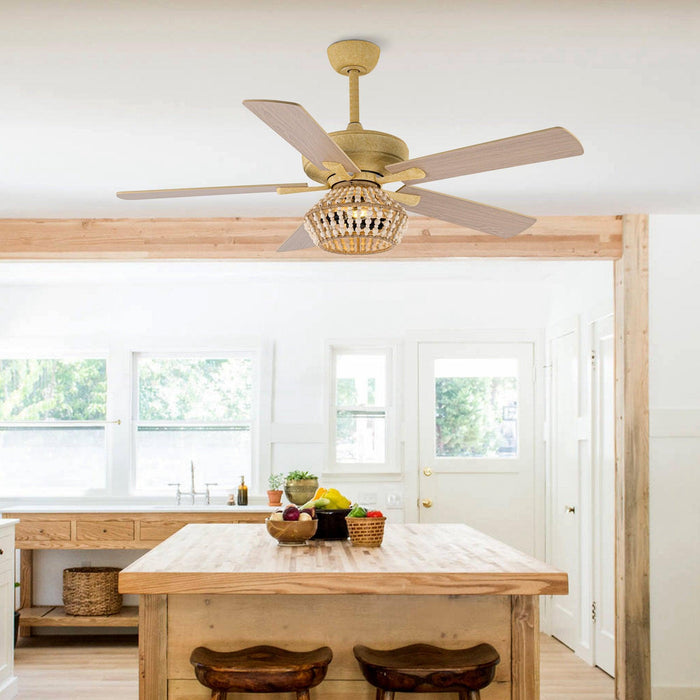 52" Pune Farmhouse Downrod Mount Reversible Ceiling Fan with Lighting and Remote Control - ParrotUncle