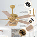 52" Pune Farmhouse Downrod Mount Reversible Ceiling Fan with Lighting and Remote Control - ParrotUncle
