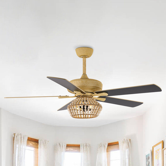 52" Pune Farmhouse Downrod Mount Reversible Ceiling Fan with Lighting and Remote Control - ParrotUncle