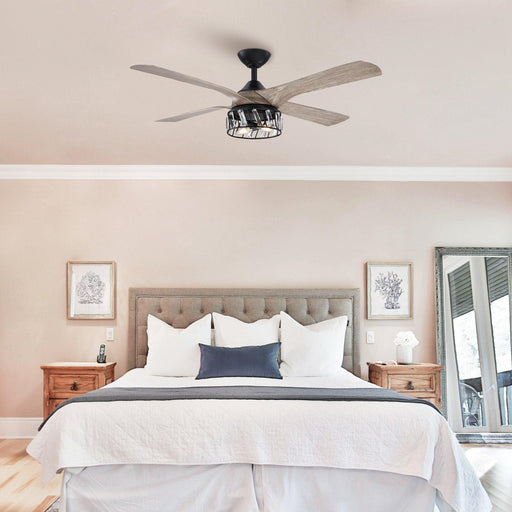 52" Tata Nagar Industrial Downrod Mount Reversible Crystal Ceiling Fan with Lighting and Remote Control - ParrotUncle