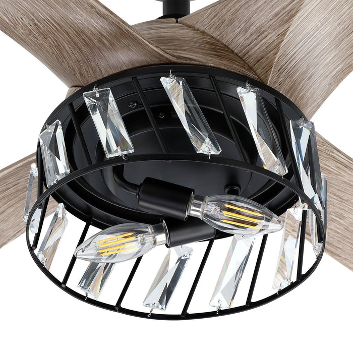 52" Tata Nagar Industrial Downrod Mount Reversible Crystal Ceiling Fan with Lighting and Remote Control - ParrotUncle