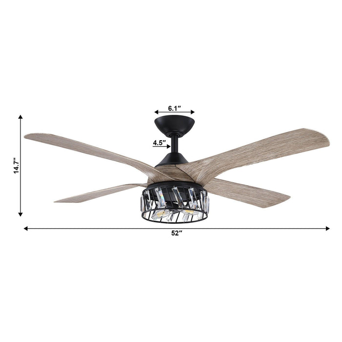 52" Tata Nagar Industrial Downrod Mount Reversible Crystal Ceiling Fan with Lighting and Remote Control - ParrotUncle