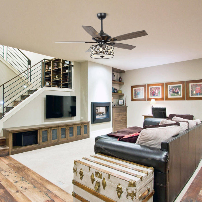 52" Tibuh Modern Downrod Mount Reversible Crystal Ceiling Fan with Lighting and Remote Control - ParrotUncle