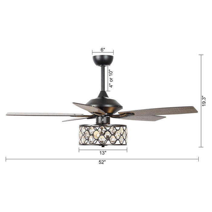 52" Tibuh Modern Downrod Mount Reversible Crystal Ceiling Fan with Lighting and Remote Control - ParrotUncle