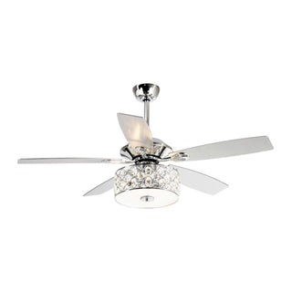 52" Tibuh Modern Downrod Mount Reversible Crystal Ceiling Fan with Lighting and Remote Control - ParrotUncle