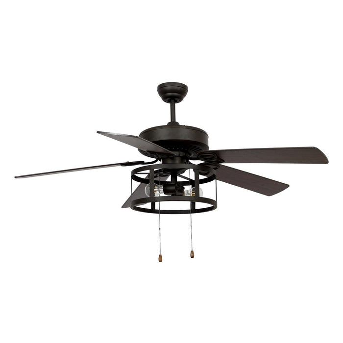 52" Urbana Downrod Mount Reversible Industrial Ceiling Fan with Lighting and Pull Chain - ParrotUncle