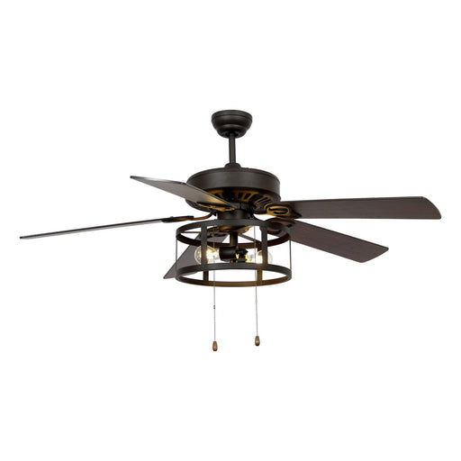 52" Urbana Downrod Mount Reversible Industrial Ceiling Fan with Lighting and Pull Chain - ParrotUncle