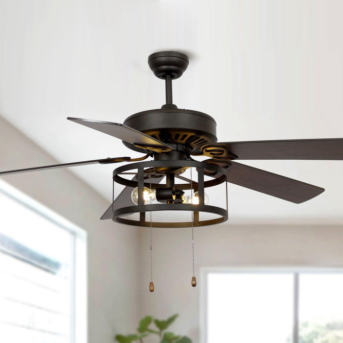 52" Urbana Downrod Mount Reversible Industrial Ceiling Fan with Lighting and Pull Chain - ParrotUncle