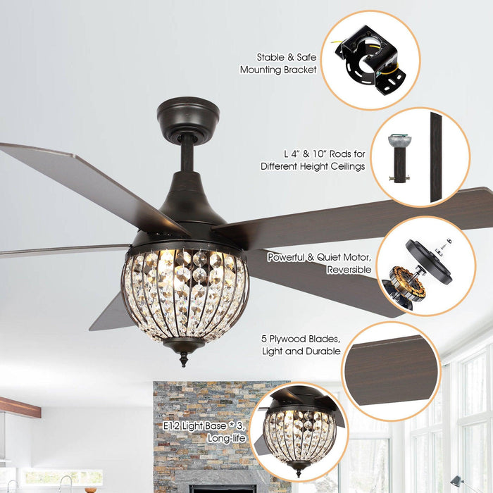52" Varanasi Farmhouse Downrod Mount Ceiling Fan with Lighting and Remote Control - ParrotUncle