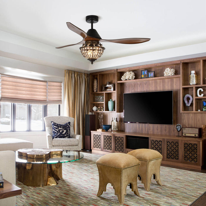 52" Vicky Rustic DC Motor Downrod Mount Reversible Ceiling Fan with Lighting and Remote Control - ParrotUncle