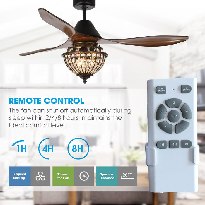 52" Vicky Rustic DC Motor Downrod Mount Reversible Ceiling Fan with Lighting and Remote Control - ParrotUncle