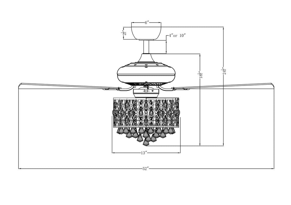 52" Wethington Modern Downrod Mount Reversible Crystal Ceiling Fan with Lighting and Remote Control - ParrotUncle