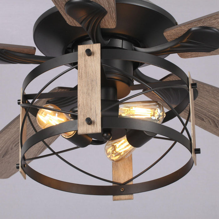 52" Wisner Industrial Downrod Mount Reversible Ceiling Fan with Lighting and Remote Control - ParrotUncle