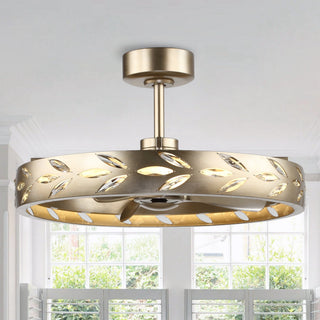 Perimost 29 Inch Antique Silver Downrod Mount Luxury Caged Ceiling Fan with Light