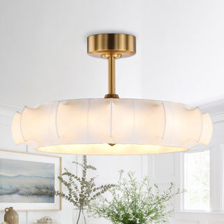 Perimost 30 Inch Electroplated Golden Downrod Mount Luxury Caged Ceiling Fan with Light and Remote Control