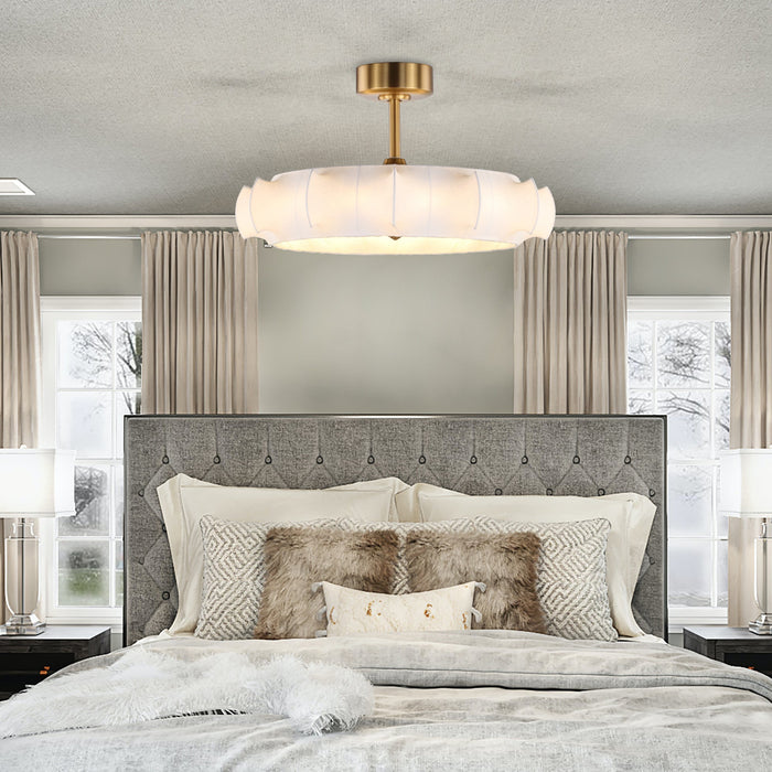 Perimost 30 Inch Electroplated Golden Downrod Mount Luxury Fandelier with Light and Remote Control