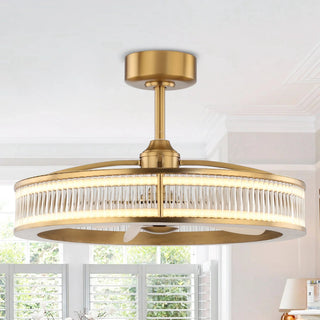 Perimost 29 Inch Lynn Golden Downrod Mount Luxury Caged Ceiling Fan With Light