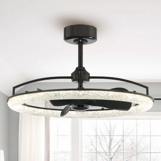 Perimost 32 Inch Black Downrod Mount Luxury Caged Ceiling Fan with Light and Remote Control